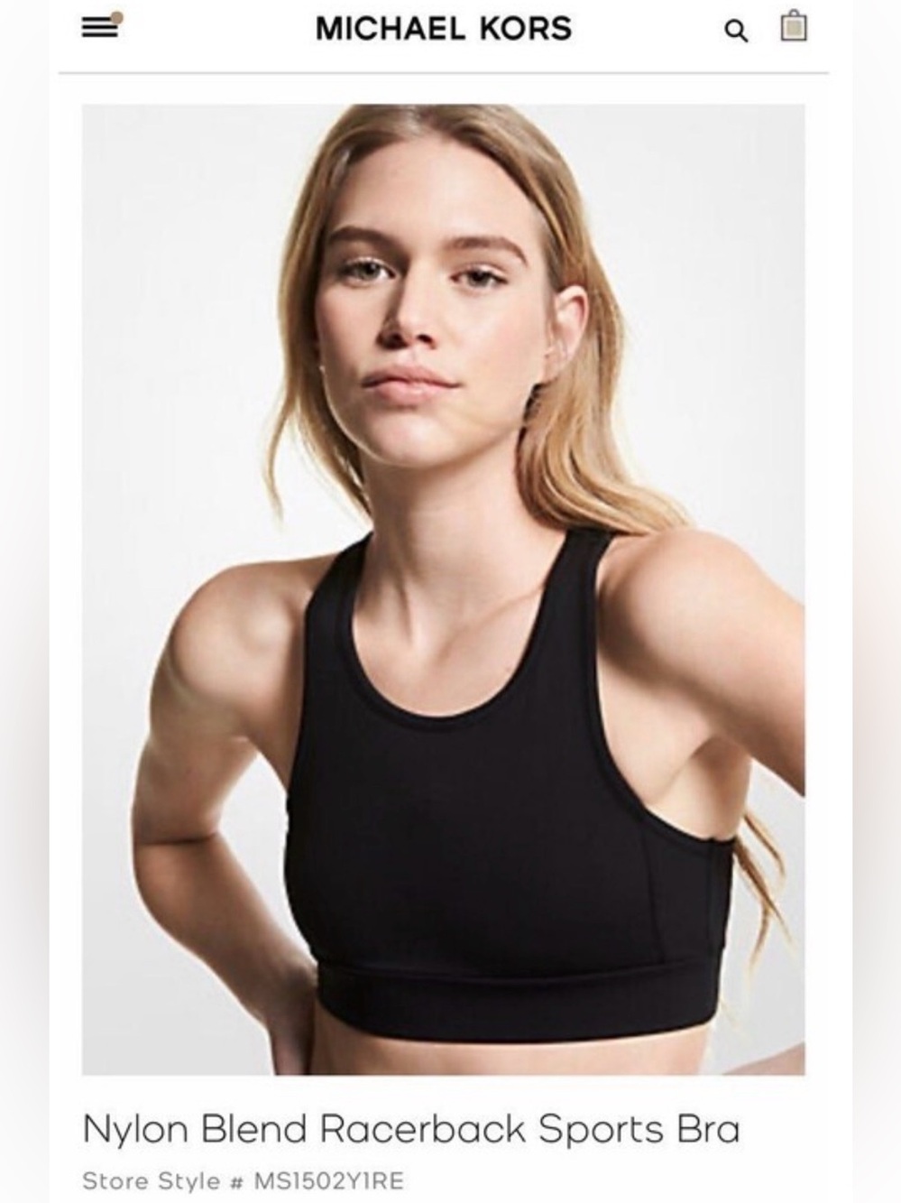 NWT Michael Kors Nylon Blend Racerback Sports Bra XS black New